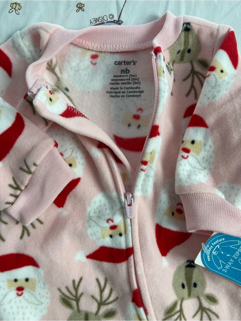 Carter's Pink Fleece Santa & Reindeer Footed One-Piece